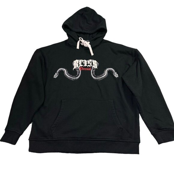 Forever 21 Men's Size L Black Hoodie With Snake & Spinal Design Excellent - Picture 2 of 8